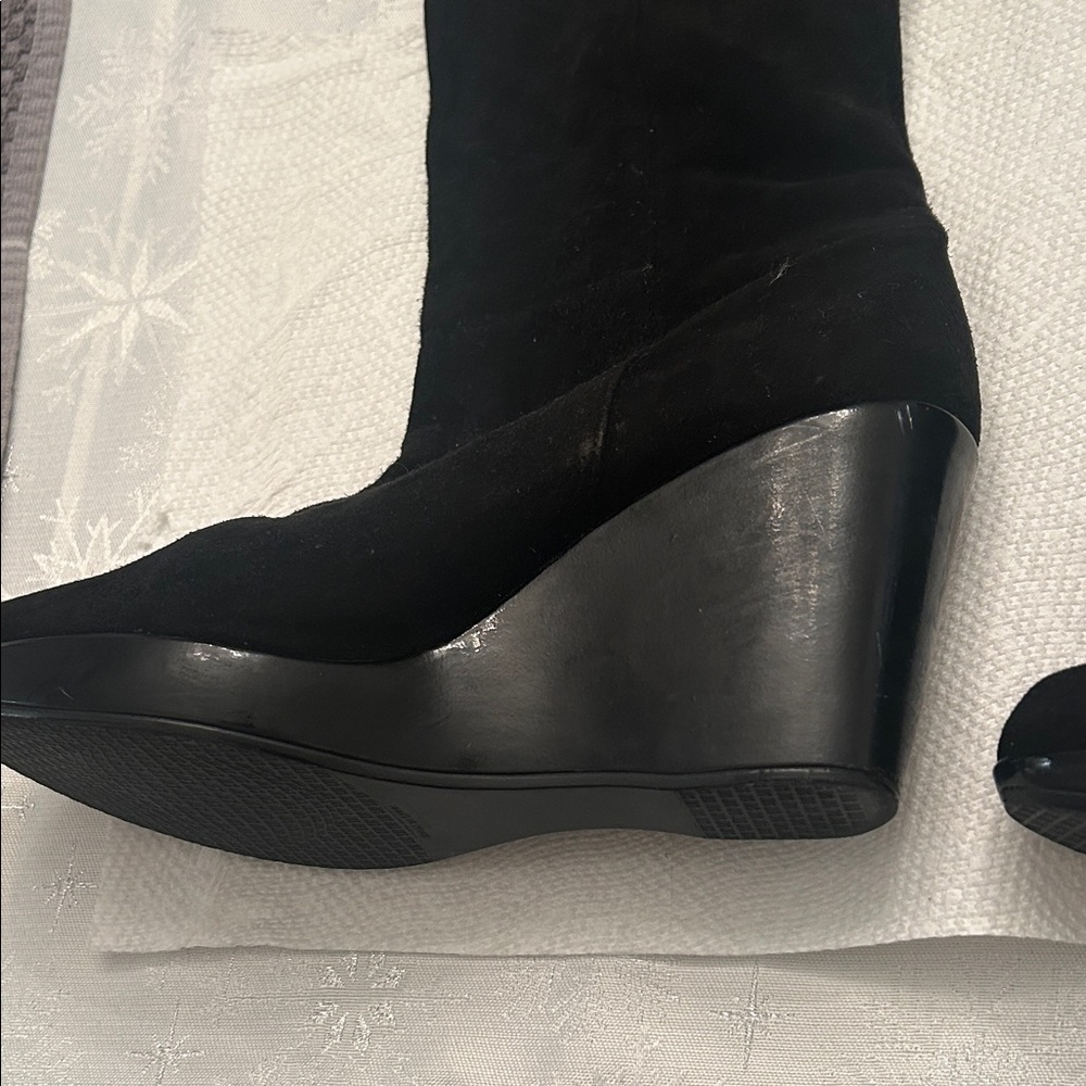 Stuart Weitzman Black Suede Knee-High Wedge Boots - Picture 3 of 14